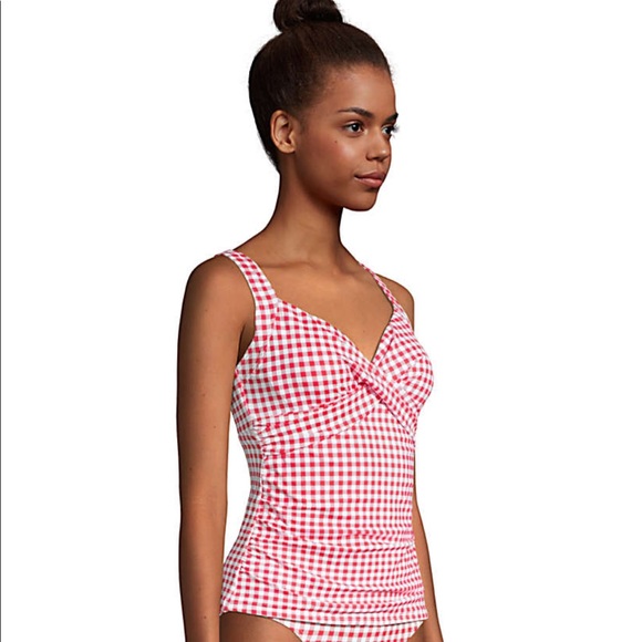 Lands End Tankini red gingham top - Picture 2 of 4